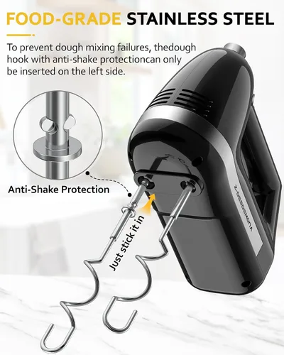 Miniatura 6 de Mezclador de Mano Eléctrico, Mezclador de Mano Potente de 300W Eléctrico de Mano con Batidores 304, Gancho de Masa, Mezclador de Mano con Turbo