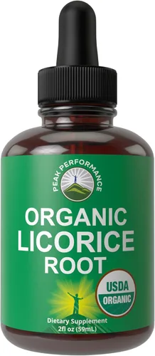 Suplemento líquido de extracto de raíz de regaliz orgánico USDA. Tintura vegana para la digestión + salud respiratoria. Hierba de aceite de raíz