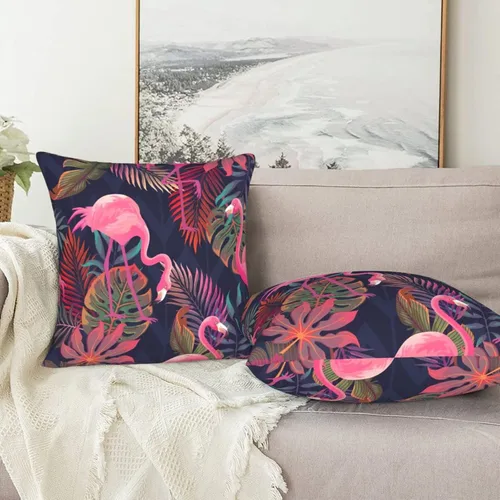 Miniatura 7 de Juego de 2 fundas de almohada con diseño de flamencos rosados con plantas tropicales, fundas para sofá, oficina, dormitorio, decoración del hogar
