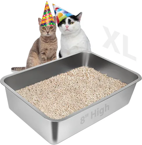 LIHONG Caja de arena de acero inoxidable para gatos, caja de arena de metal extra grande para gatos grandes, gatitos, conejos, sin olor, 8 pulgadas