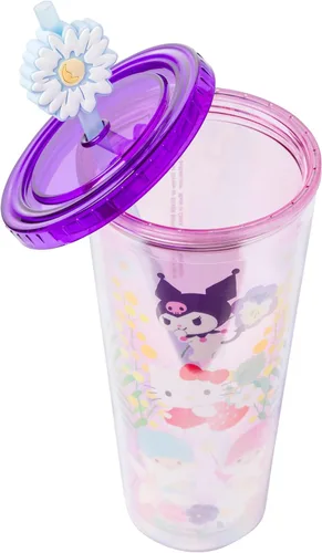 Miniatura 3 de Silver Buffalo Sanrio Hello Kitty y sus amigos con Kuromi y Little Twin Stars - Vaso de plástico para bebidas frías con tapa y popote superior, 710