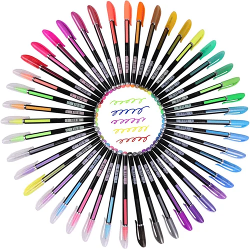 Lemical 48 bolígrafos de tinta de gel, 4 tipos (12 pasteles, 12 neón, 12 metálicos, 12 brillantinos), bolígrafos de dibujo de colores para tarjetas