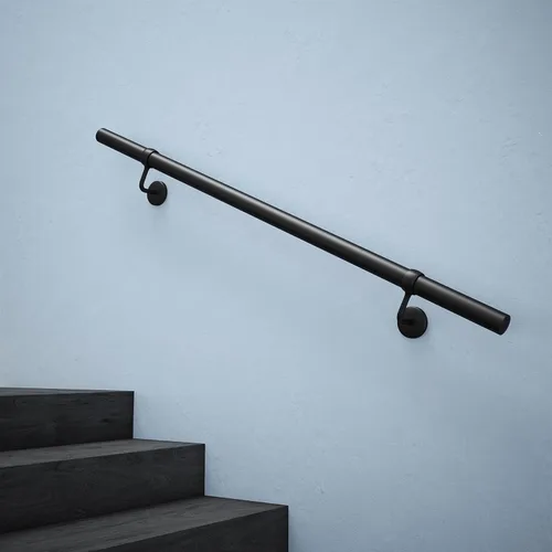 Miniatura 9 de Barandilla de escalera interior industrial Rothley: pasamanos de metal de 3.6 metros para escaleras interiores, color negro mate, barandilla