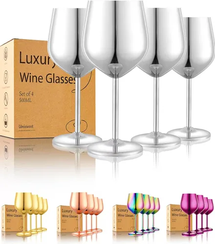 Miniatura 15 de UNISWEET Juego de 4 copas de vino de acero inoxidable irrompibles azules de 18 oz, copas de vino únicas de metal para exteriores, viajes, camping