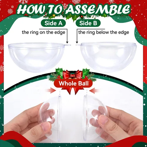 Miniatura 3 de Paquete de 12 bolas decorativas rellenables de plástico transparente de 3.15"/80mm para Navidad, festividades, boda, fiesta, decoración del hogar