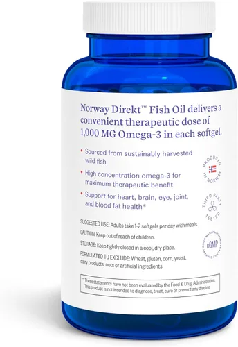 Miniatura 3 de Noruega Direkt Omega-3 Aceite de pescado 2,000 mg de Omega-3 por 2 cápsulas blandas 1060 mg EPA, 740 mg de DHA (2 porciones de gel suave) grado