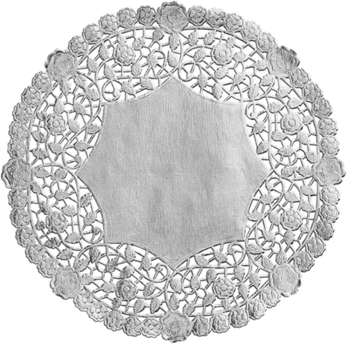 Miniatura 10 de Doilies de encaje de papel de aluminio plateado de 6 pulgadas, decoración redonda desechable en relieve para bodas, fiestas de té, postres