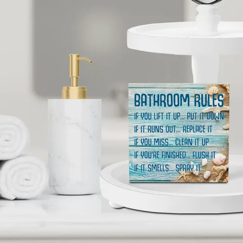 Miniatura 6 de Decoración de baño de playa, reglas de baño, estrellas de mar, decoración de verano, letrero de caja de madera para el hogar, oficina, estante