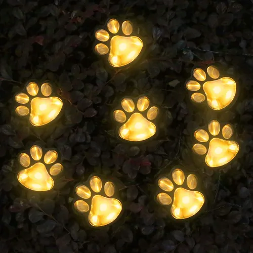 Miniatura 7 de Luces solares con estampado de patas de 16.8 pies, tira de luces solares para perros y gatos (juego de 8) para exteriores, impermeable, decoración