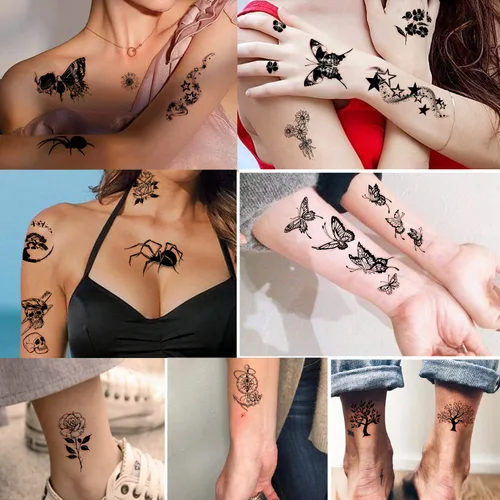 Miniatura 4 de Yazhiji - Tatuajes temporales impermeables – 60 hojas, pequeña colección de tatuajes falsos, flores, coronas, estrellas, animales, mariposas
