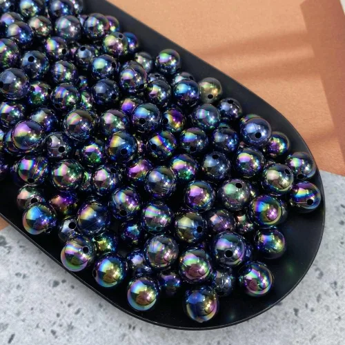 Miniatura 3 de 200 cuentas de perlas para manualidades de 0.394 pulgadas (0.394 in), cuentas redondas sueltas de perlas para collares, pulseras, aretes, Black AB