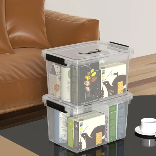 Miniatura 8 de Quickquick - Contenedor de plástico transparente de 12 cuartos de galón con asa, 4 paquetes Contenedores organizadores de plástico con tapas