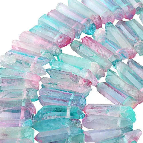 Miniatura 16 de TUMBEELLUWA Puntas de cristal de cuarzo para bisutería Cuentas de cristal de cuarzo con revestimiento de titanio pulidas o en bruto 15 pulgadas