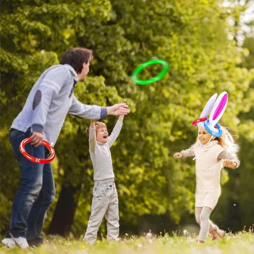 Miniatura 5 de [16 Anillos de Puntuación] Paquete de 4 Juego de Lanzamiento de Anillos de Orejas de Conejo Inflable de Pascua, Esencial para Canasta de Pascua
