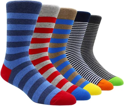 Miniatura 41 de TOEJYJ Calcetines de vestir divertidos para hombre, paquete de calcetines casuales divertidos, coloridos calcetines de algodón a rayas, talla 10-13