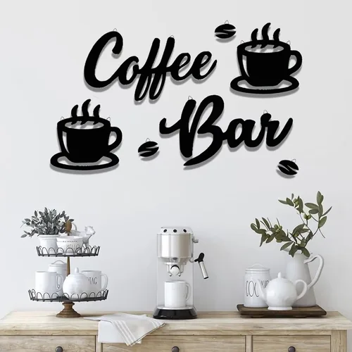 Letrero colgante de barra de café, 7 piezas, arte de pared, letrero de café y bar, decoración de pared con granos de café y tazas, letrero para