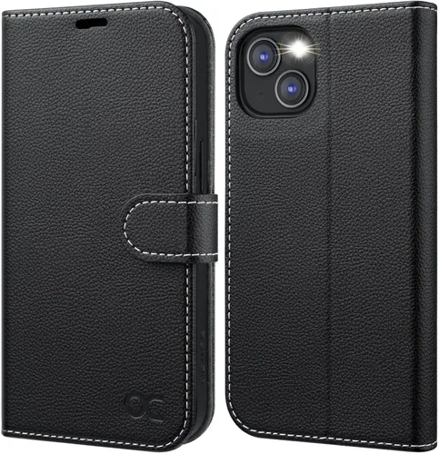 Miniatura 10 de OCASE Funda tipo cartera compatible con iPhone 13, de piel sintética con tapa tipo folio, con tarjetero, bloqueo RFID, soporte