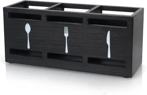 Miniatura 9 de Organizador de cubiertos de madera de granja, soporte para cubiertos de madera de acacia, para encimera de cocina, organizador de cubiertos, cuchara