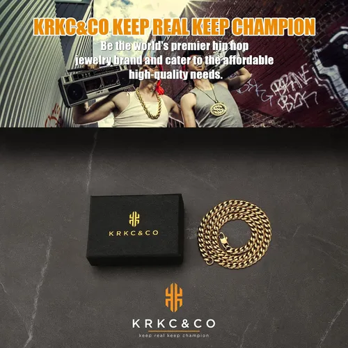 Miniatura 6 de KRKC&CO Cadenas de eslabones cubanos para hombre de 23560.354in, oro de 18 quilates, cadena de eslabones cubanos de Miami, joyería de hip hop