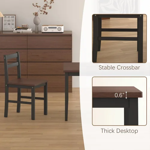 Miniatura 7 de Juego de mesa de comedor de 5 piezas, juego de mesa de comedor de madera maciza para 4, juego de mesa de granja y 4 sillas, juego de mesa de cocina