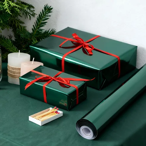 Miniatura 2 de Papel de regalo de Navidad verde oscuro, papel brillante metálico de color sólido de 17 pulgadas x 33 pies, rollo de papel de regalo