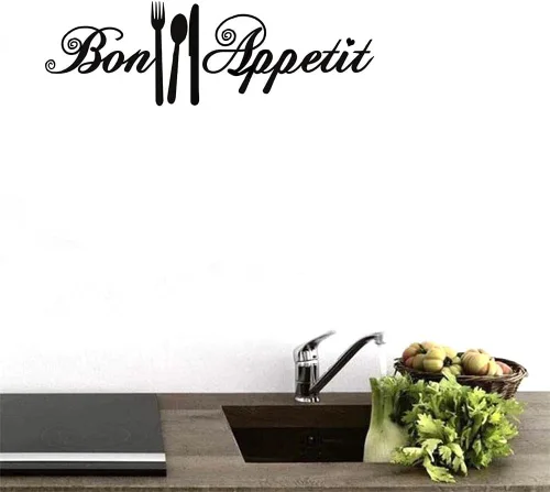 Miniatura 6 de Bon Appetit - Calcomanías de vinilo para cocina, azulejo, tenedor, cuchara, adhesivo de vinilo para cafetería, cafetería, tienda, restaurante, sala