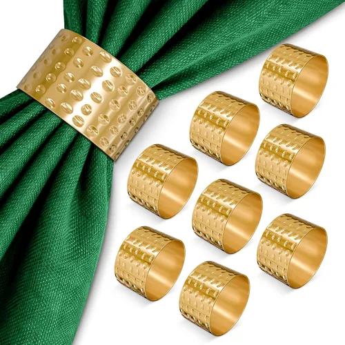 Miniatura 2 de Juego de 8 servilleteros dorados para decoración de mesa del Día de la Independencia, servilleteros de metal martillado de 1.8 x 1.1 pulgadas
