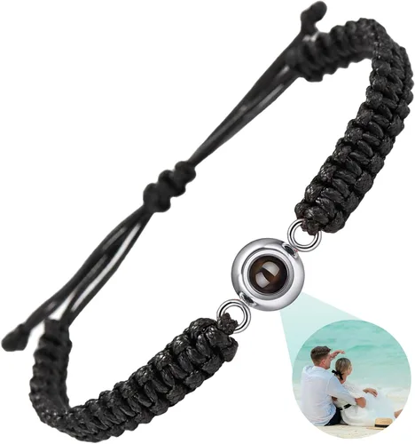 SUPHELPU Pulseras personalizadas con imagen en el interior, pulseras personalizadas para parejas con fotos, foto circular, hecha a mano, cuerda