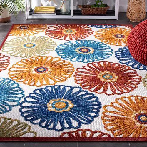 Miniatura 10 de SAFAVIEH Alfombra lavable para exteriores, redonda, 4 pies, color crema y rojo, no desprende pelusa y fácil de limpiar, ideal para patio, patio