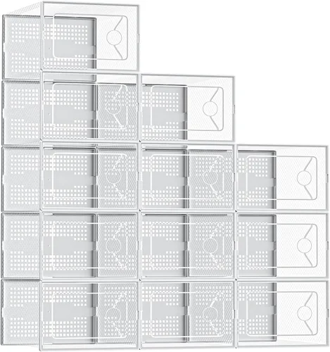 Miniatura 9 de DUMOS Cajas de almacenamiento de zapatos, paquete de 12 contenedores transparentes apilables para zapatos con tapas, organizador de zapatos