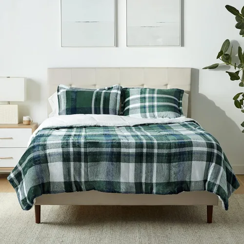 Miniatura 32 de Amazon Basics Juego de ropa de cama de 3 piezas, Sherpa de micromink, ultrasuave, edredón cálido para todas las estaciones, tamaño King, azul Azul