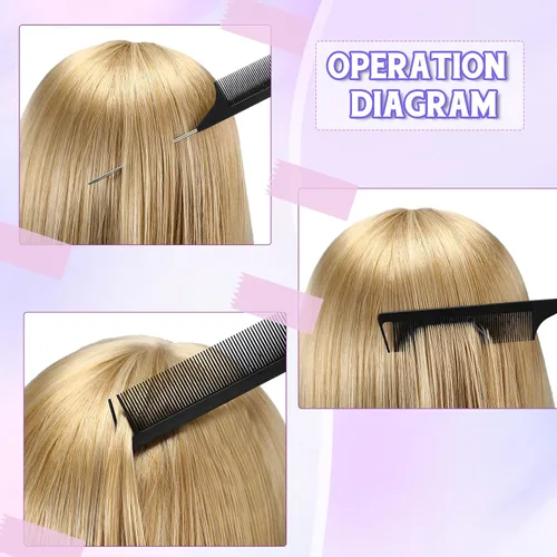 Miniatura 5 de Juego de 8 piezas de peinado para mujeres, niñas y estilistas: cepillo de burlas, cepillo de borde, peine triple, peine de cola de rata con clips