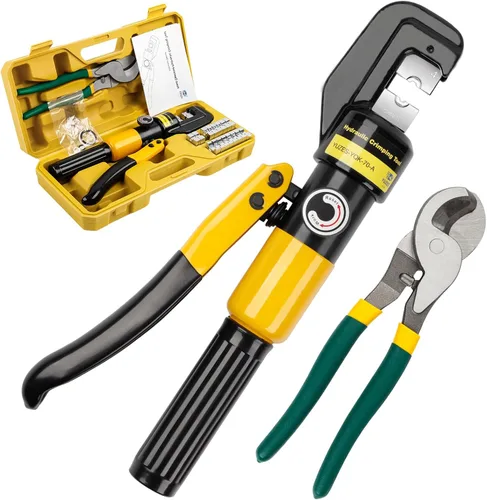 Miniatura 9 de YUZES Herramienta de Prensado Hidráulica de 10 Toneladas, Herramienta de Crimpado de Cable de Batería de 12 AWG a 2/0 con 9 Troqueles, Kit