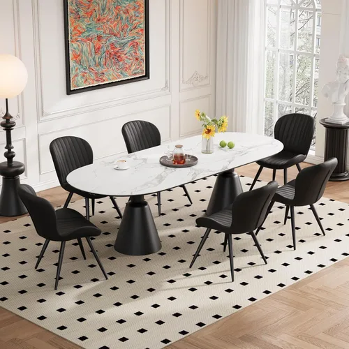 Miniatura 25 de Juego de 2 sillas de comedor de tela moderna, sillas de comedor tapizadas con cojines gruesos, patas de metal, sillas de respaldo sin brazos
