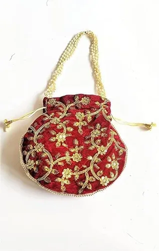 Miniatura 3 de Bolsa de terciopelo bordada para mujer, bolsa con cordón, regalo de boda dorado para mujer