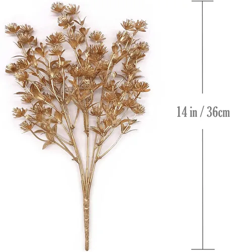 Miniatura 6 de Plantas artificiales Golden Baby Breath Gypsophila, para decoración de Navidad, plantas falsas, arbustos de helecho, arbustos sintéticos, Aliento