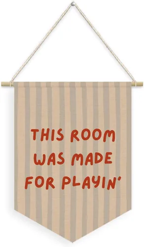 Miniatura 28 de Banderín de Lino con Signo de Paz a Cuadros para Decoración, Bandera Colgante de Pared para Sala de Juegos, Habitación de Niños, Guardería, Sala