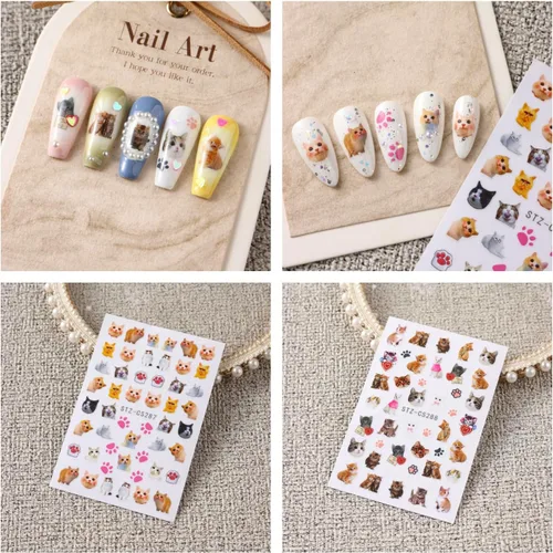 Miniatura 6 de 6 hojas de calcomanías de arte de uñas de animales autoadhesivas 3D, diseño de letras de gato, divertidas calcomanías de uñas para primavera