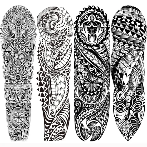 Miniatura 10 de Manga de Tatuaje Temporal de León y Leopardo para Hombres y Mujeres, Manga Completa Grande de Bosque Negro Lobo Tribal, Tatuajes Falsos de Duración