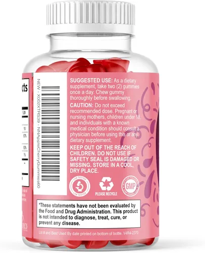 Miniatura 8 de Gomitas de vinagre de sidra de manzana, 1000 mg por porción, suplemento de vitaminas ACV sin azúcar, vitamina B12 y B6 para energía, soporte