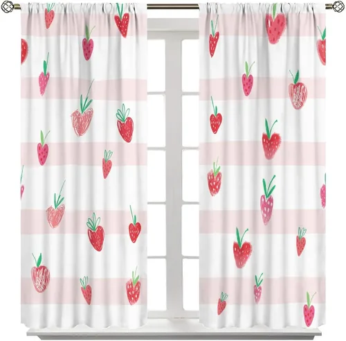 Miniatura 8 de Cortinas bohemias con diseño de fresas, bonitas cortinas bohemias con bolsillo para barra de fruta, tratamiento de ventana para cocina, sala