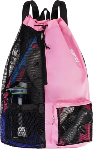 Miniatura 12 de WANDF Mochila de Malla con Cordón para Natación, con Bolsillo para Artículos Húmedos, para Natación, Gimnasio y Equipo de Entrenamiento Rojo