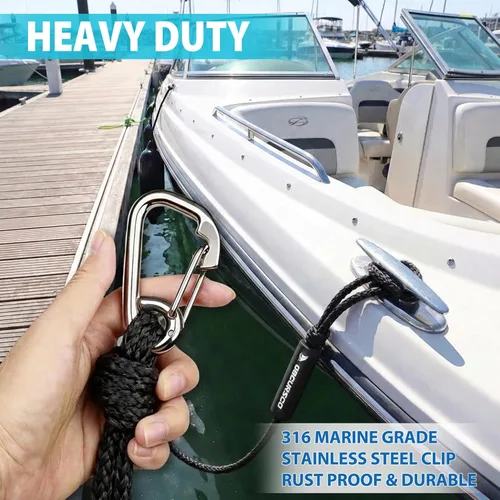 Miniatura 4 de Obcursco Líneas de muelle elásticas para barco, cuerda de amarre con clips de acero inoxidable 316, accesorios para moto acuática, PWC, SeaDoo