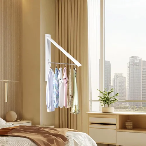 Miniatura 4 de Ithywat Estante de secado de ropa retráctil, ahorro de espacio, colgador plegable montado en la pared para lavandería, organización de Blanco