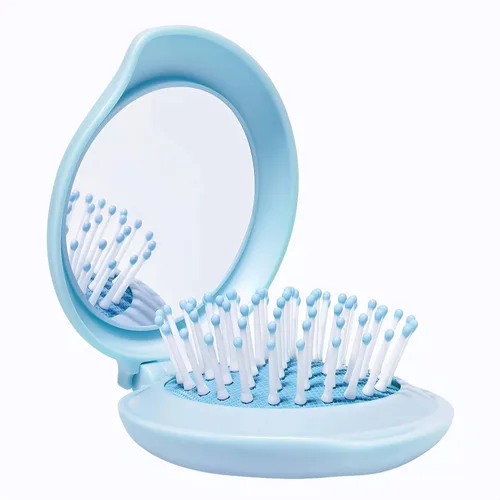 Miniatura 14 de Juego de cepillo de pelo y espejo de viaje para mujeres, cepillo plegable con espejo compacto para bolso o mochila, lindo regalo azul bebé