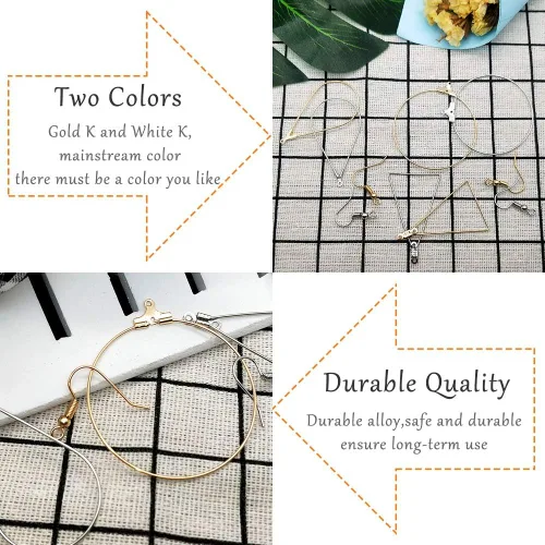 Miniatura 4 de Juego de 96 aretes de aro con cuentas para hacer joyas, aretes triangulares, lágrimas, redondos, con 200 ganchos para aretes, aros y alambres