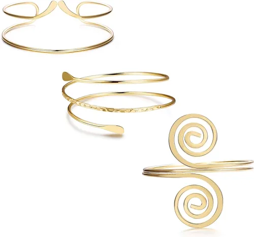 FINREZIO 3 piezas de brazalete de brazo superior abierto brazaletes de brazalete simple espiral espiral brazalete conjunto de joyería Dia.3" Tono
