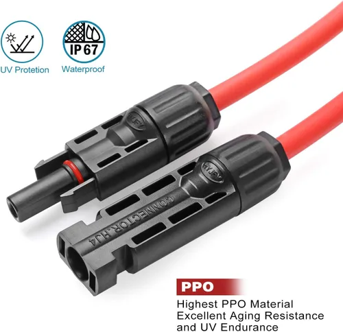 Miniatura 3 de Cable de extensión solar de 6 pies 10 AWG con conector hembra y macho, kit de adaptador de cable de panel solar (6 pies rojo + 6 pies negro)