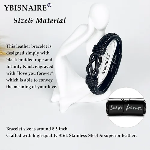 Miniatura 5 de Gifts for Men Infinity Leather Bracelet for Dad New Daddy Husband Boyfriend Son Grandson Brother Nephew Uncle Black Braided Engraved Leather Jewelry