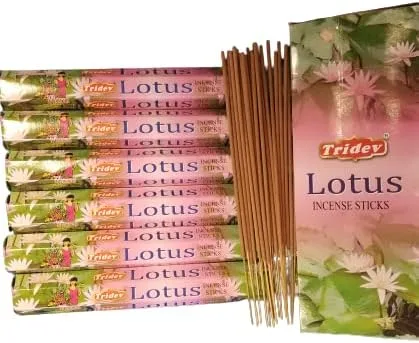 Varillas de incienso de Lotus, Tridev - Varillas de incienso, 6 paquetes en una caja, total de 4.23 onzas en caja, el mejor agarbatti